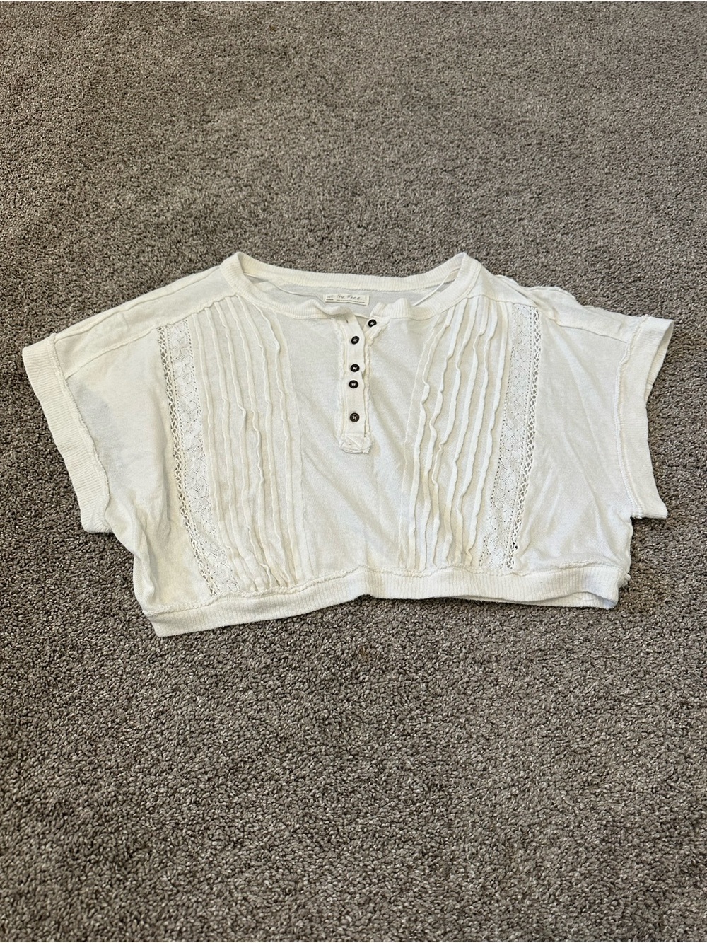 Free People Ivory Cropped Pintuck Lace Henley